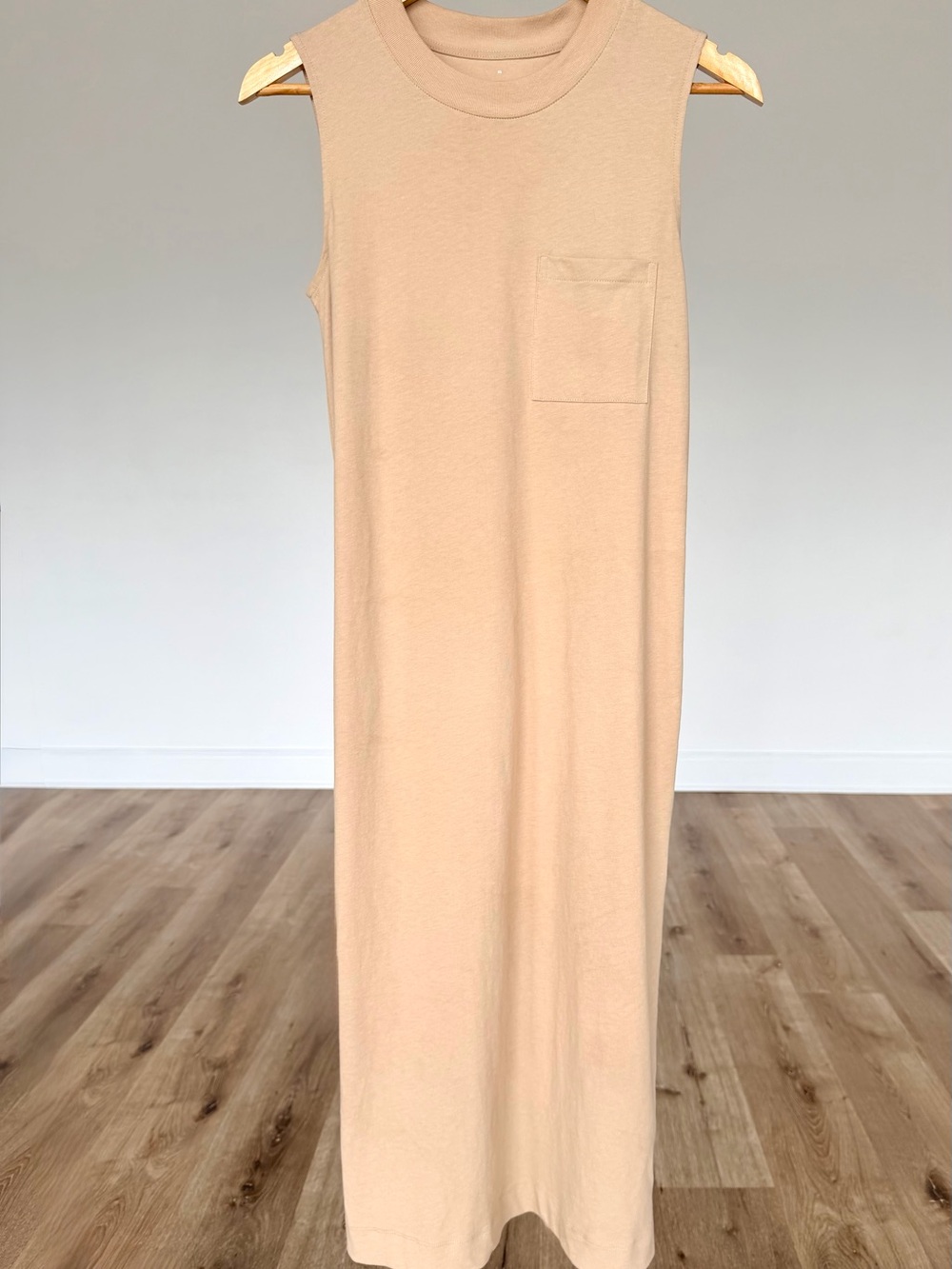 Everlane The Long Weekend Tank Dress XS Camel Sleeveless Pocket Maxi Midi